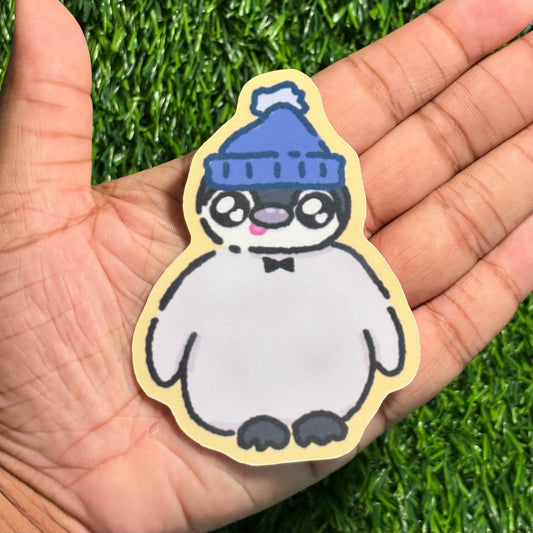 Silly Penguin with a Hat Sticker || Doodle Art || Vinyl Waterproof Sticker
