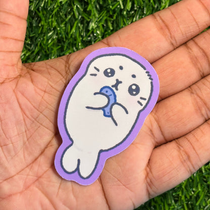 Seal with a Fish Sticker || Doodle Art || Vinyl Waterproof Sticker