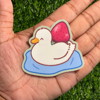 Strawberry Duck Sticker || Doodle Art || Vinyl Waterproof Stickers