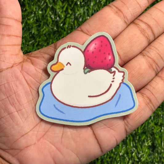 Strawberry Duck Sticker || Doodle Art || Vinyl Waterproof Stickers