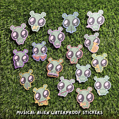 Musical Instrument Alien Sticker(s)! || Deeboe the Lil' Alien V2 || Vinyl Waterproof Sticker