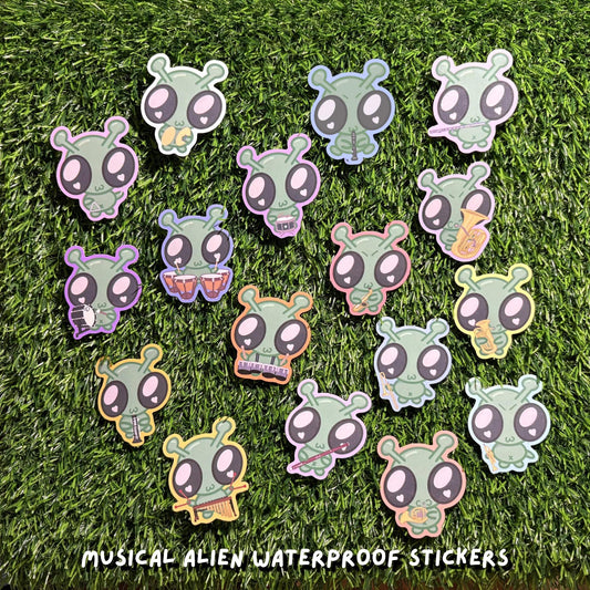 Musical Instrument Alien Sticker(s)! || Deeboe the Lil' Alien V2 || Vinyl Waterproof Sticker