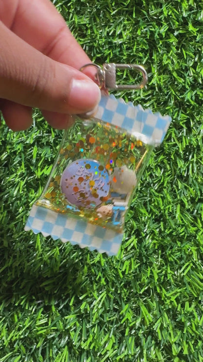 Handmade Beach Life Candy Bag Shaker Keychain || PVC Resin Seashell Glitter Accessory