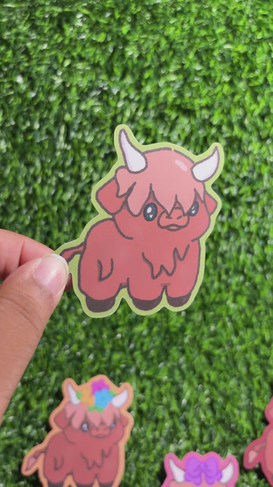 Bow Highland Cow Sticker || Doodle Stickers || Vinyl Waterproof Sticker