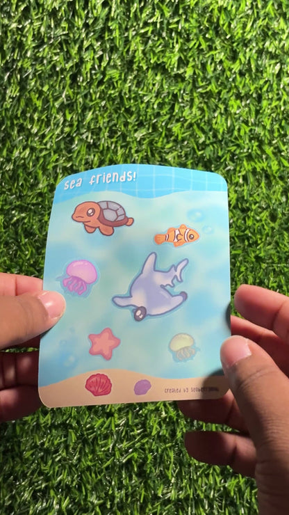 Sea Friends Sticker Sheet || Doodle Art || Matte Water Resistant Sticker Sheets For Kids