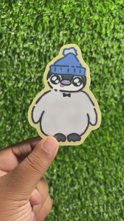 Silly Penguin with a Hat Sticker || Doodle Art || Vinyl Waterproof Sticker