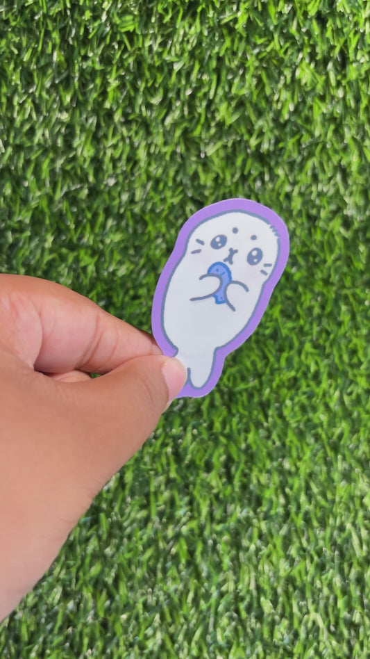 Seal with a Fish Sticker || Doodle Art || Vinyl Waterproof Sticker